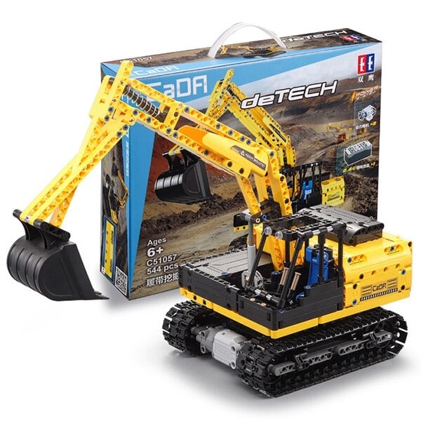 Excavator cu telecomanda CADA set constructie din 544 piese functii mobile mecanice rotatie 360 grade 400mAh