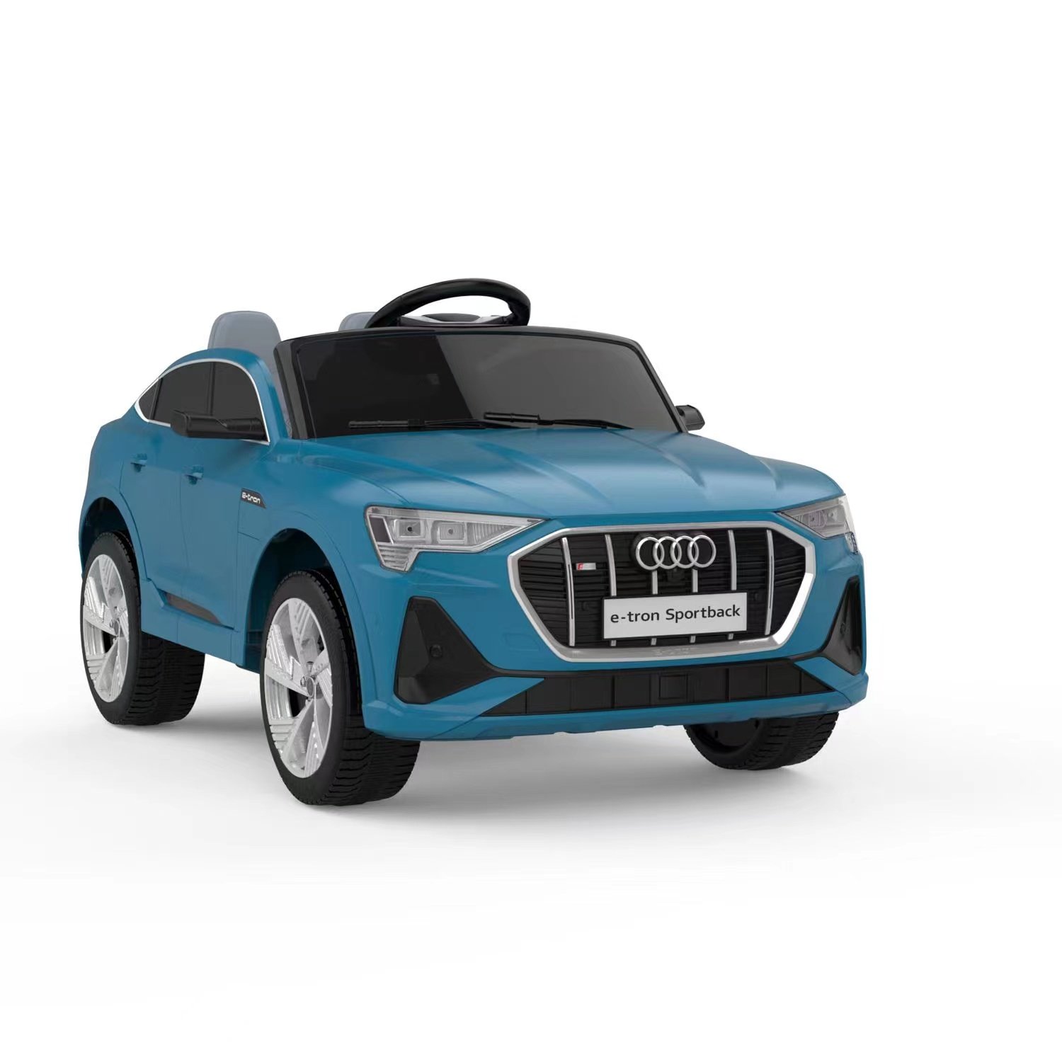 Masinuta electrica Audi E-tron Sportback 4×4 140W cu scaun tapitat culoare albastru