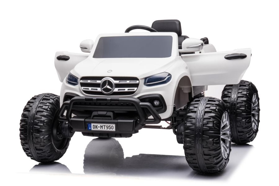 Masinuta electrica Mercedes X-Class Monster Truck 180W 4×4 roti moi scaun tapitat culoare Alba