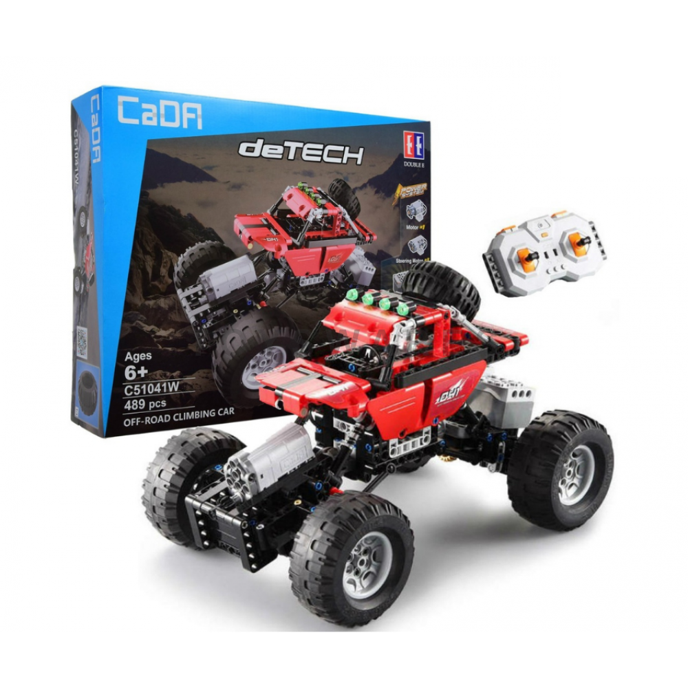 Masinuta RC cu telecomanda pentru copii Cada DeTech set constructie Off-Road din 489 piese rosie