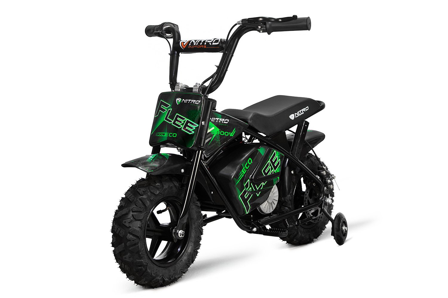 Mini Motocicleta electrica cu roti ajutatore NITRO ECO Flee 300W 24V culoare Verde