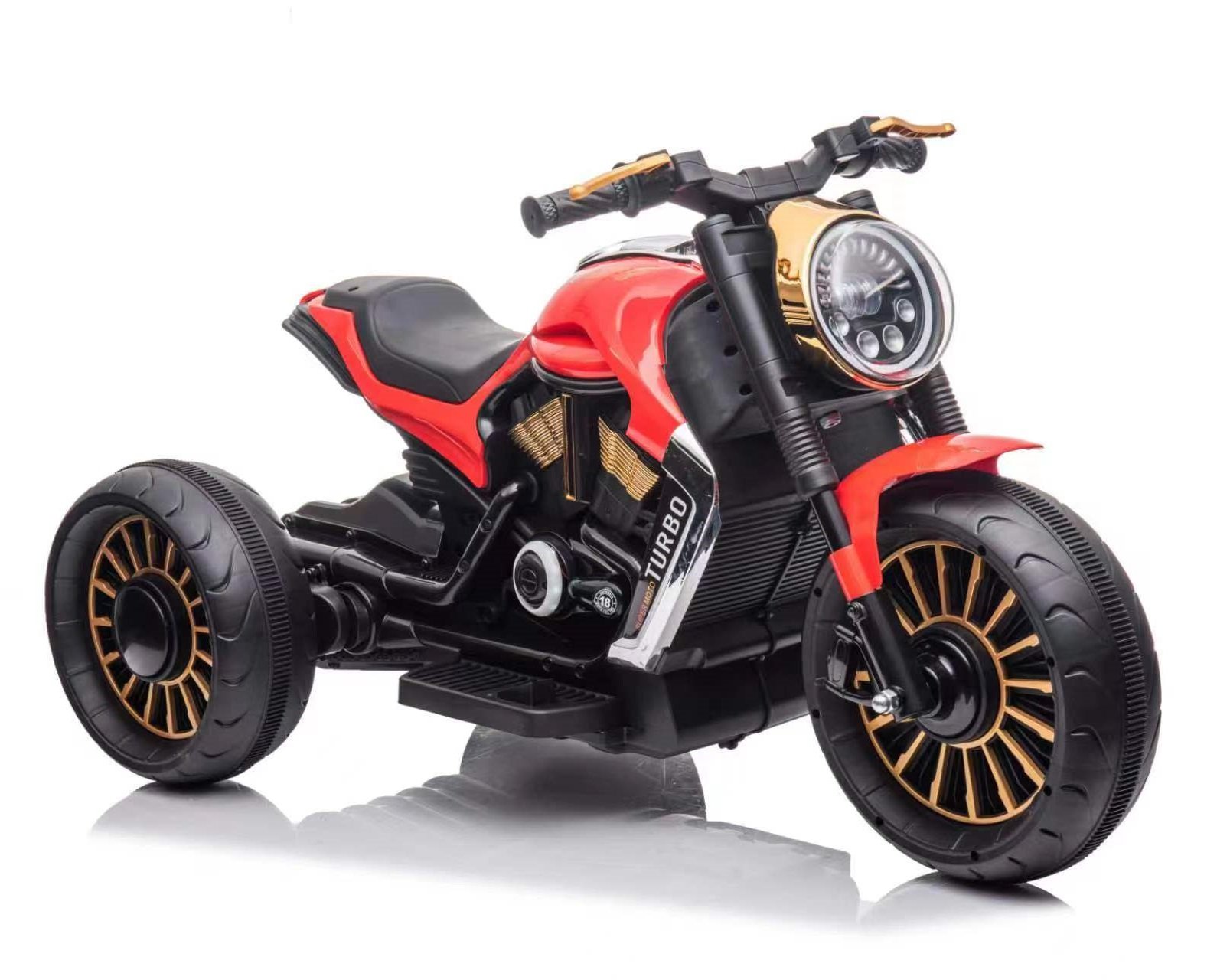 Motocicleta copii electrica, cu 3 roti,  SuperMoto, 70W 12V, bluetooth, scaun tapitat, rosie