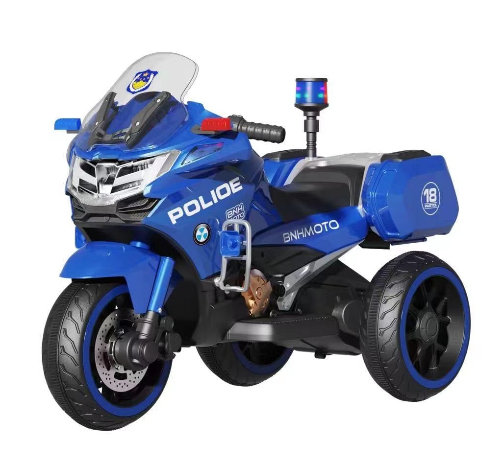 Motocicleta cu 3 roti  POLICE BJML5188 60W 6V cu scaun tapitat culoare albastra