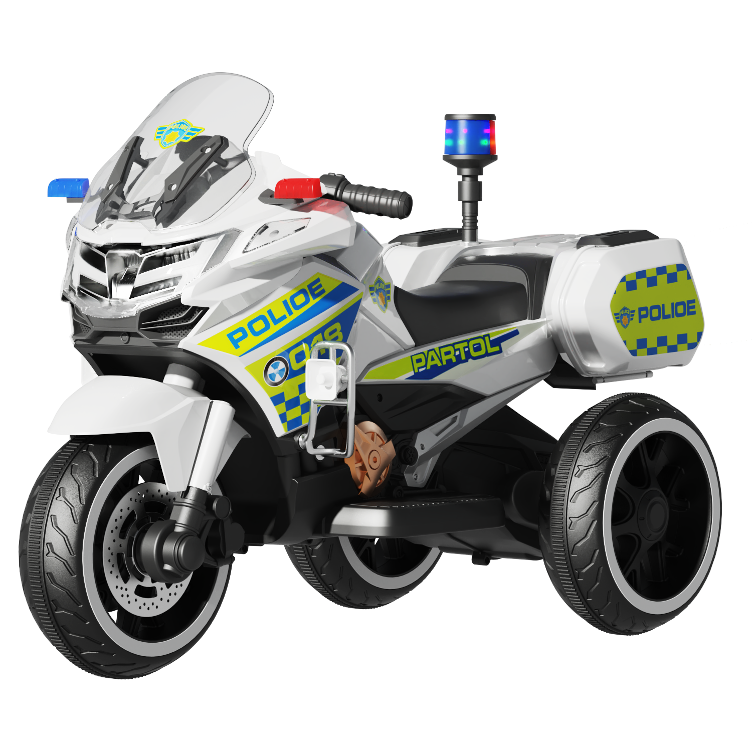 Motocicleta cu 3 roti  POLICE BJML5188 60W 6V cu scaun tapitat culoare alba