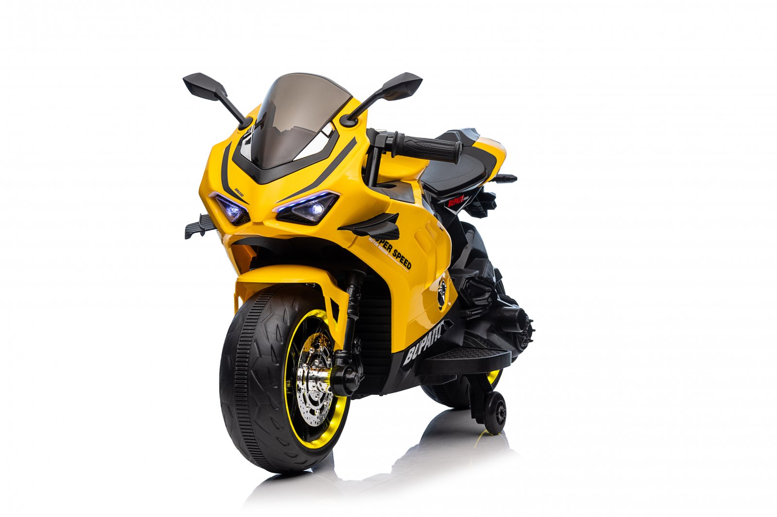 Motocicleta electrica,  BDQ888 70W 12V cu roti moi, Bluetooth, culoare Galben