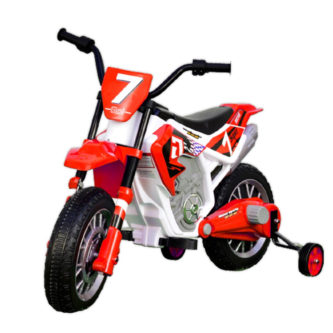 Motocicleta electrica  BJH022 70W 12V cu roti moi scaun tapitat culoare Rosie