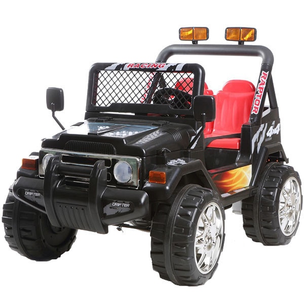 Masinuta electrica cu doua locuri si roti din plastic Drifter Jeep 4×4 Negru