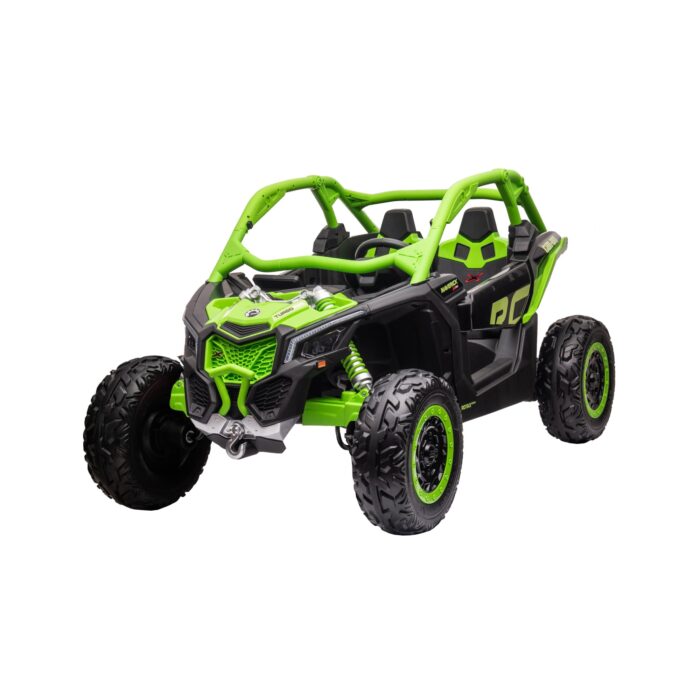 Masinuta UTV electric Premier Can-Am Maverick Speed RC, 2 locuri, 24V, roti cauciuc EVA, scaun piele ecologica, 2 motoare 240W, verde