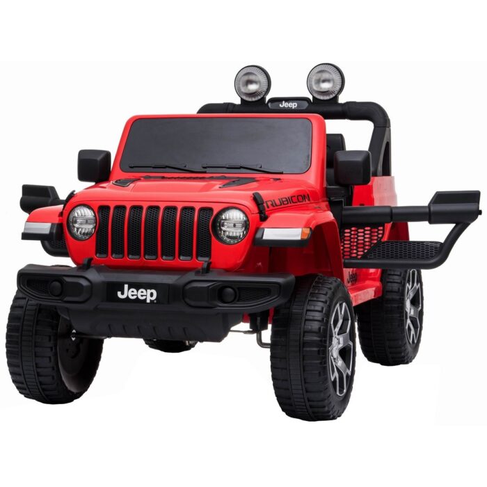 Masinuta electrica 4×4 Premier Jeep Wrangler Rubicon, 12V, roti cauciuc EVA, scaun piele ecologica, rosu