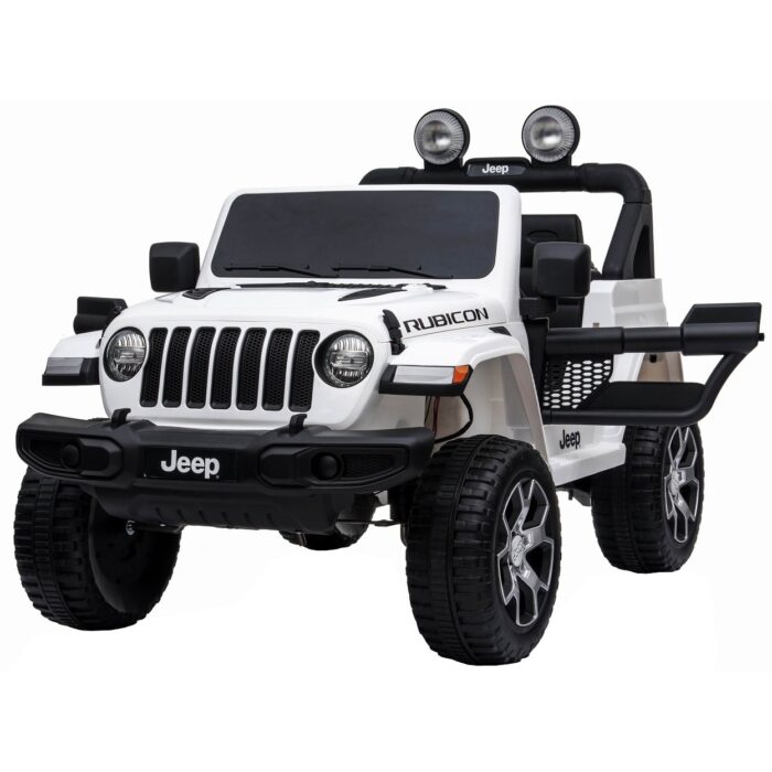 Masinuta electrica 4×4 Premier Jeep Wrangler Rubicon, 12V, roti cauciuc EVA, scaun piele ecologica, alb