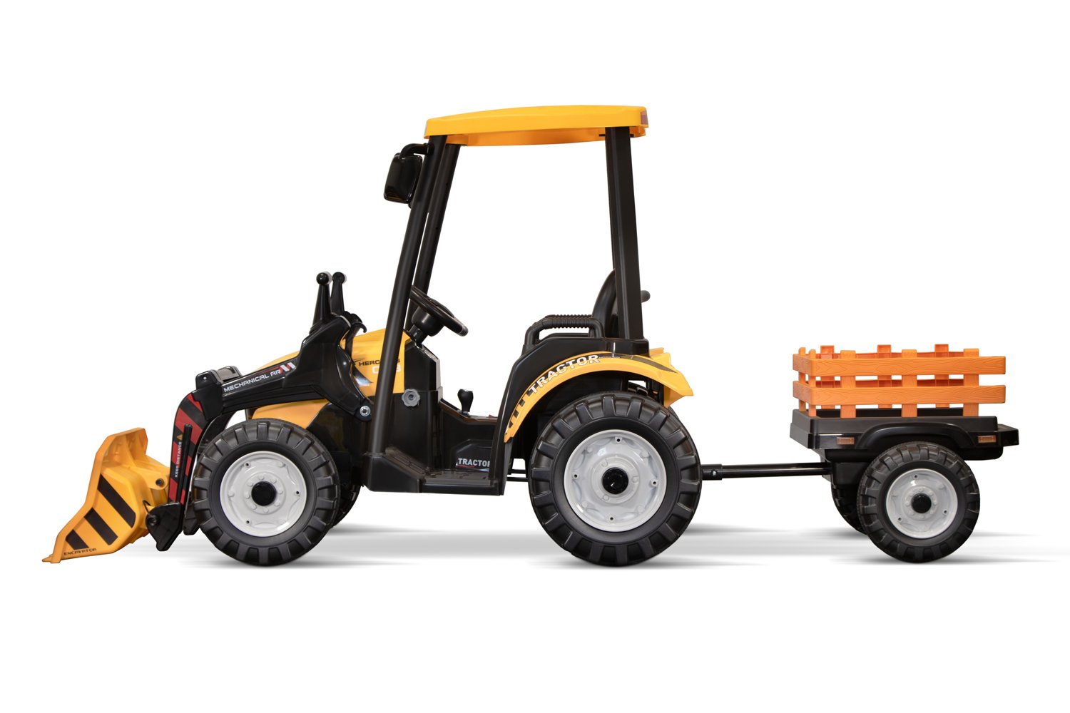 Tractoras electric copii cu remorca si cupa Power-Tractor 240W 12V galben