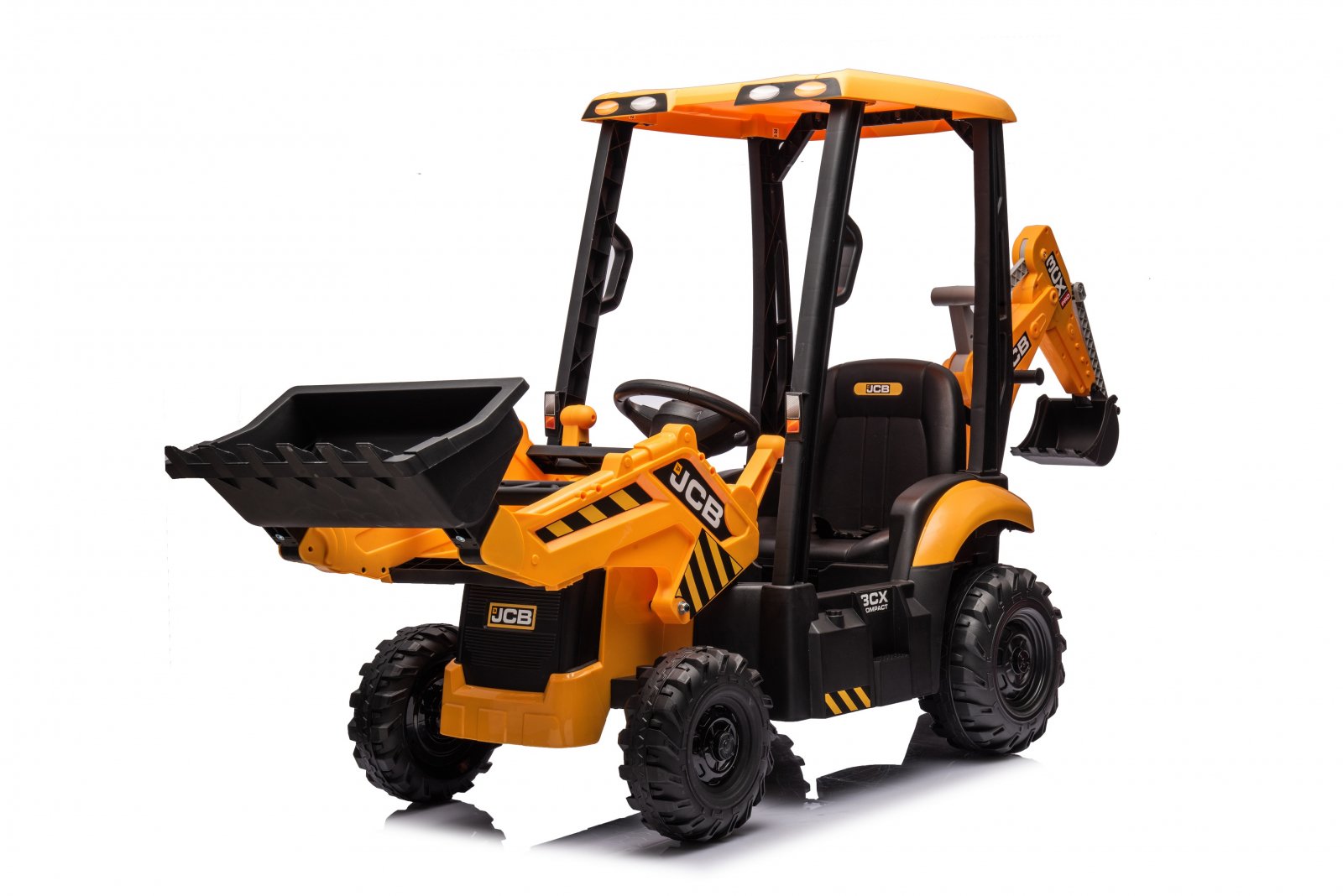 Tractoras electric pentru copii JCB 70W 12V cu incarcator si cupa manuala culoare Galbena