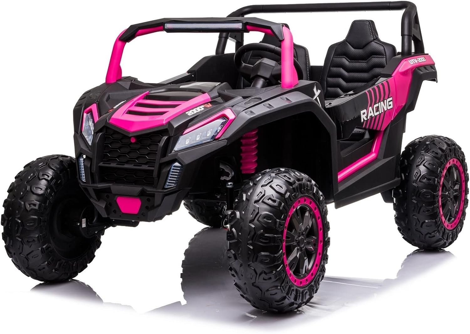 UTV electric pentru 2 copii intre 3-11 ani Racing 300W 4×4 24V 7ah cu ROTI MOI #Roz