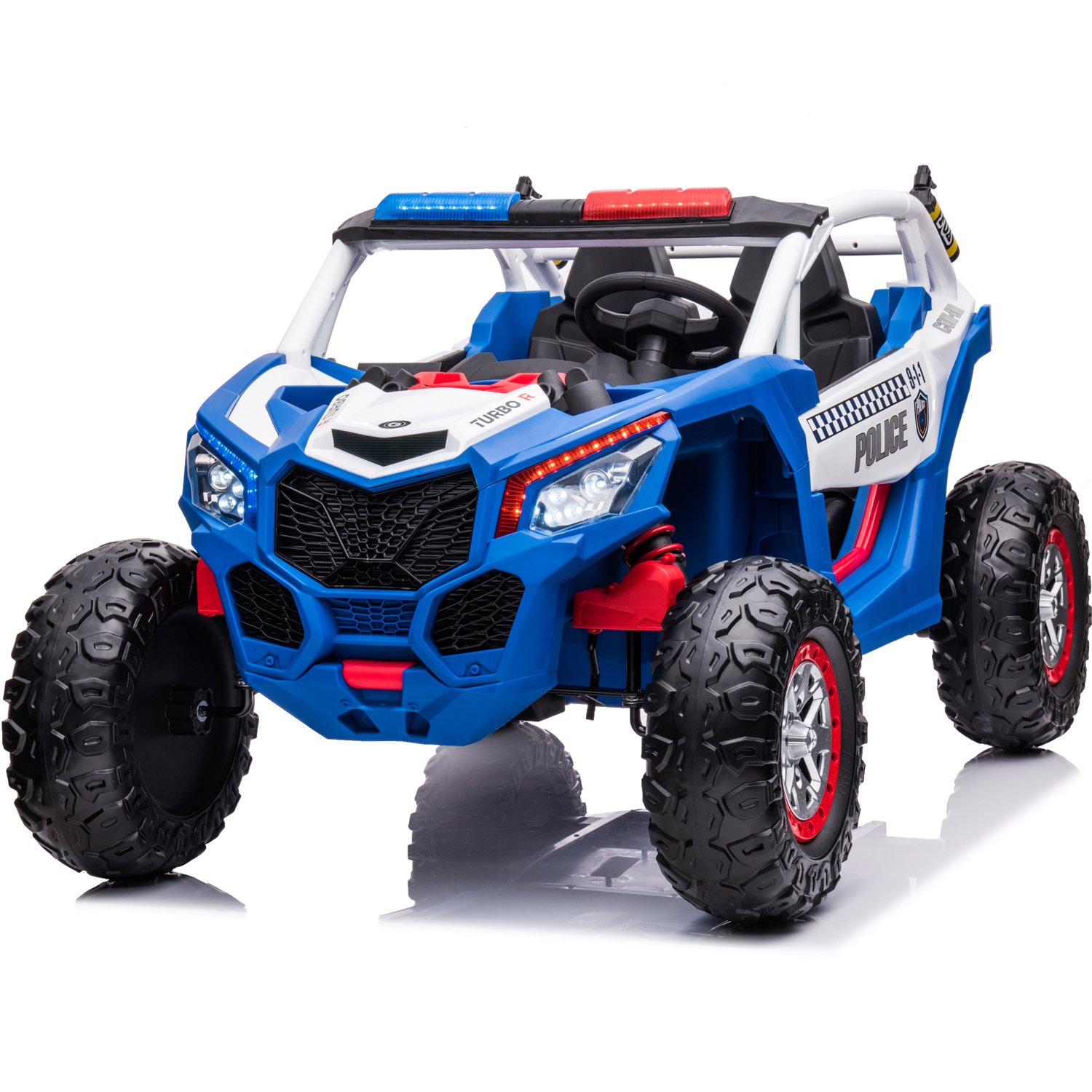 UTV electric pentru copii Police XB2118 4×4 220W 12V scaun tapitat cu 2 locuri bluetooth #Albastru