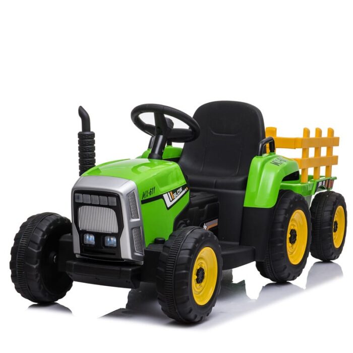 Tractoras electric Kinderauto BJ-611 60W 12V cu remorca si telecomanda #Verde