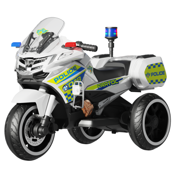 Motocicleta cu 3 roti, Kinderauto POLICE BJML5188 60W, 6V cu scaun tapitat, culoare alba